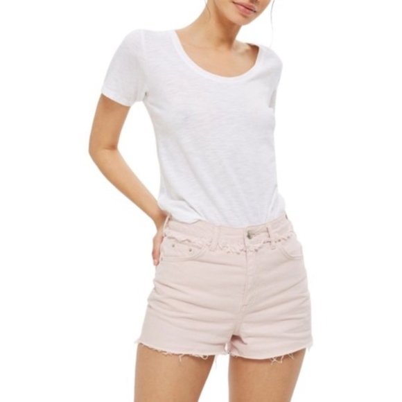 TOPSHOP Raw Waist Cutoff Shorts Blush - Picture 1 of 5